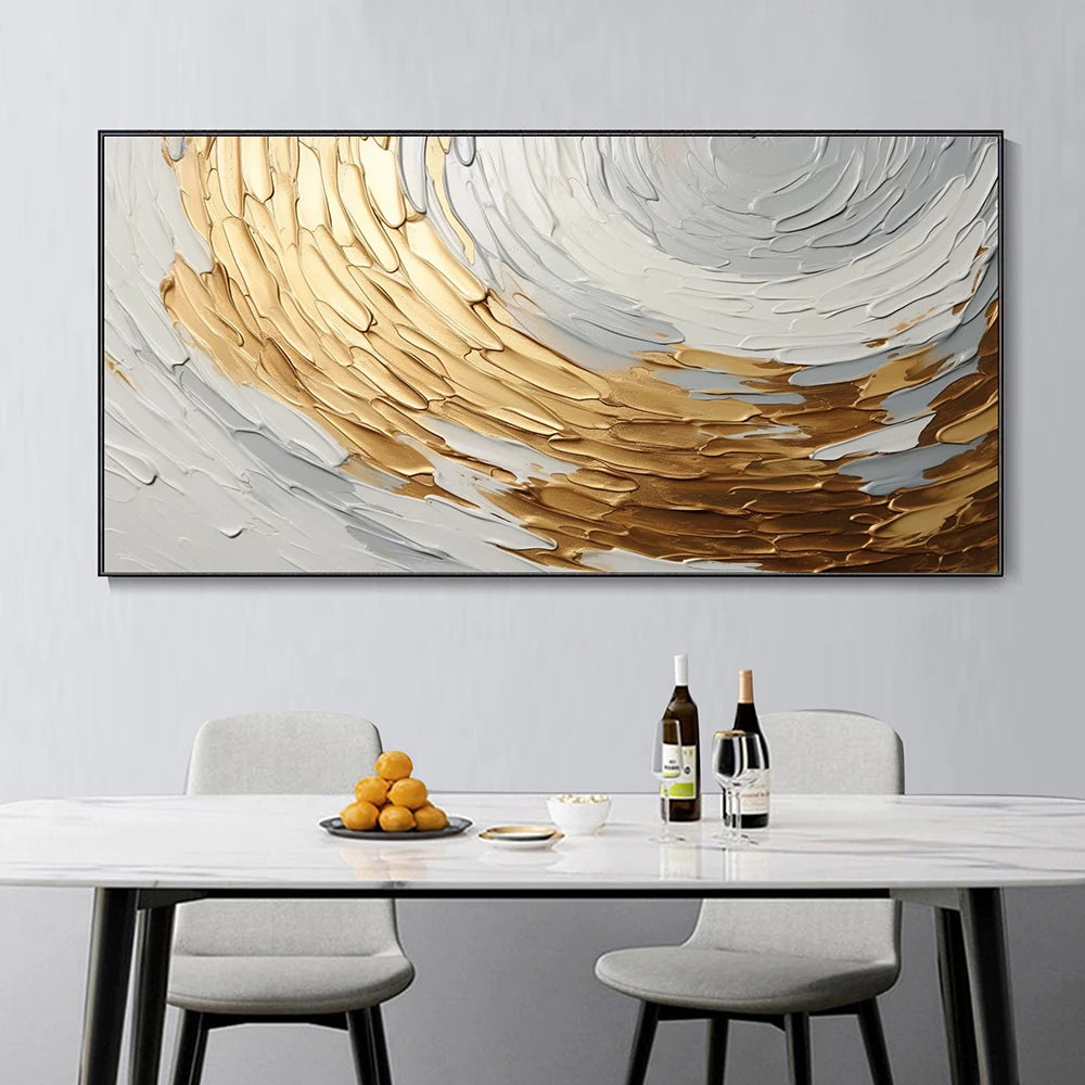 Abstract Luxury Black & Gold Wing Textured Wall Painting