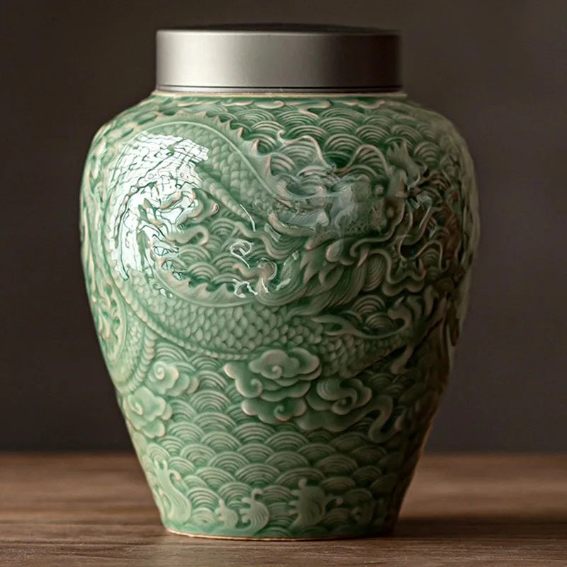 Green Jar with Black Lid