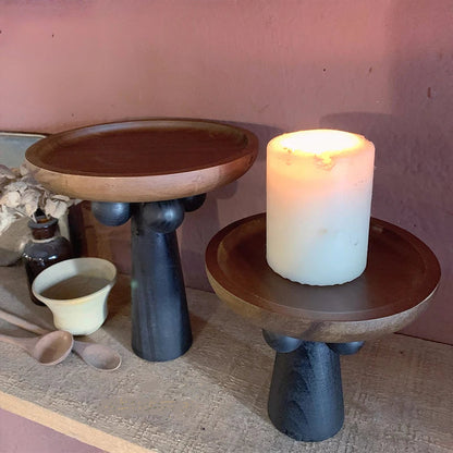 Tall Wooden Tray Candle Holder Set