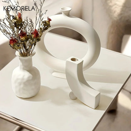 Nordic Style White Ceramic Vase with Minimalist Elegance