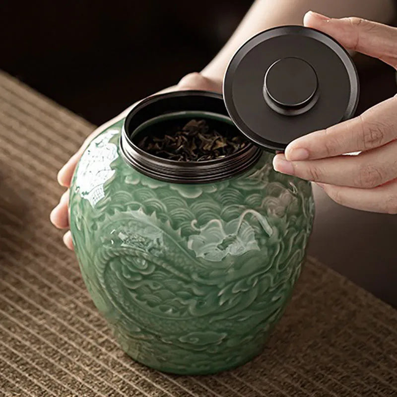 Green Jar with Black Lid