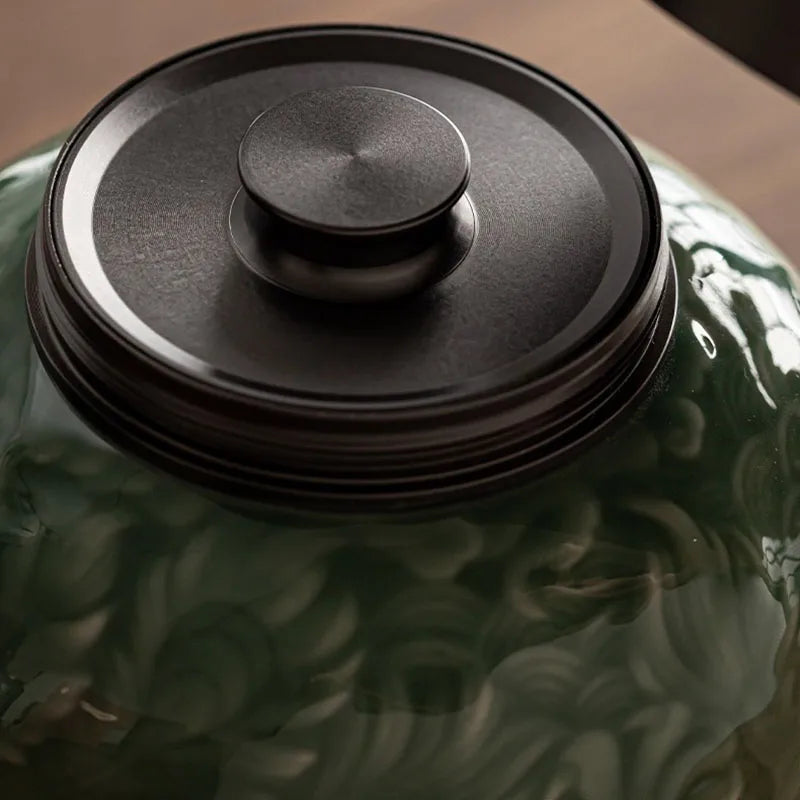 Green Jar with Black Lid