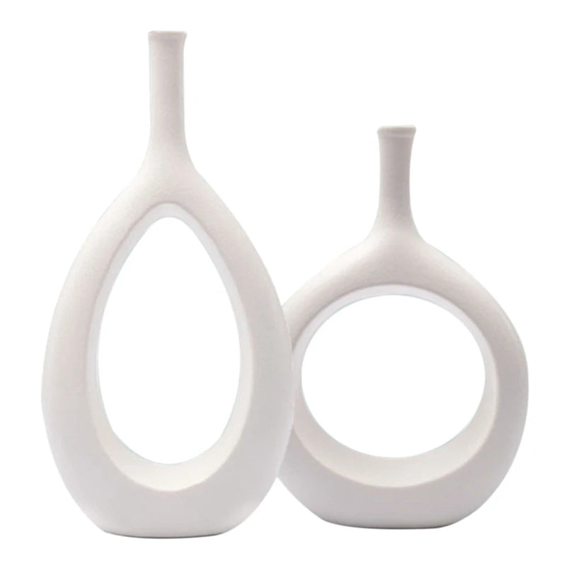 Elegant Looking White Ceramic Hollow Vases