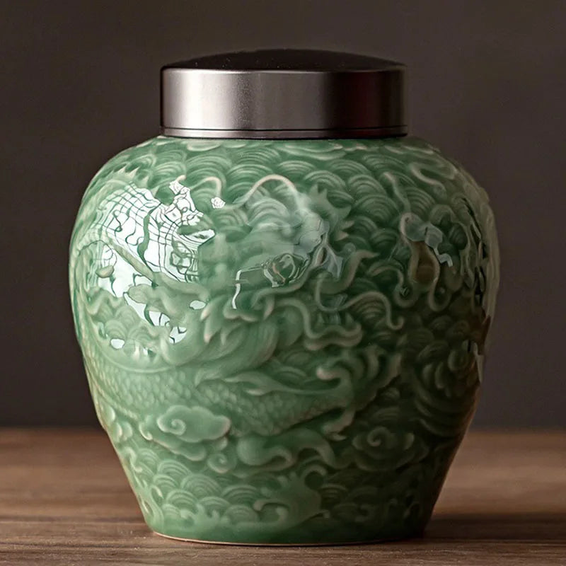 Green Jar with Black Lid