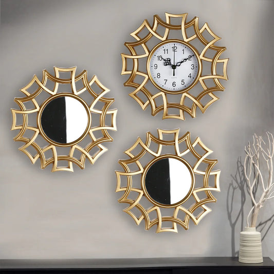 Set of Round Wall Clock and Mirror Frame