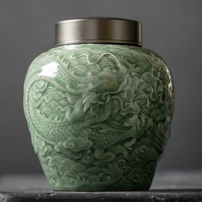 Green Jar with Black Lid