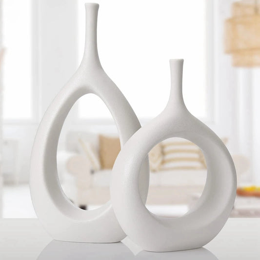 Elegant Looking White Ceramic Hollow Vases